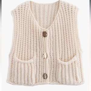 Sleeveless Cream Knit Chunky Sweater Vest